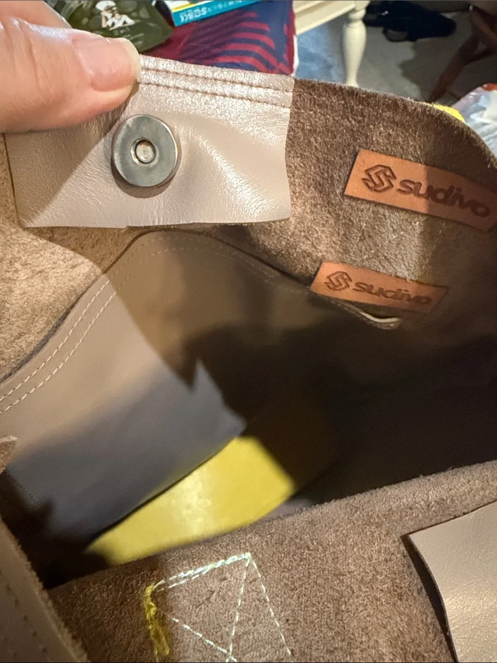 Colorblock Leather Tote with Yellow and Red Accents